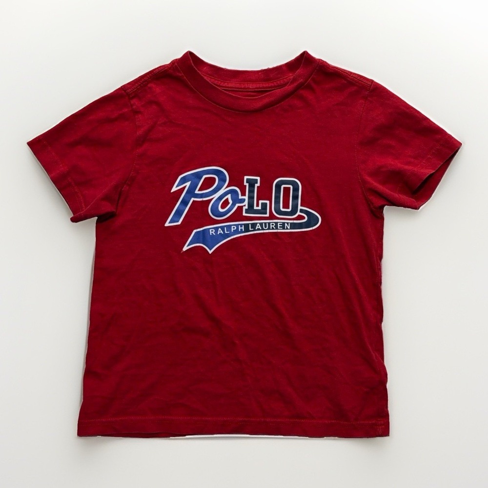 Polo Ralph Lauren Boys 5 Graphic Red Cotton Short Sleeve T Shirt Preppy Casual - Picture 1 of 10